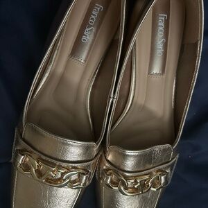 Franco Sarto Metallic Gold Chain-Trim Loafers